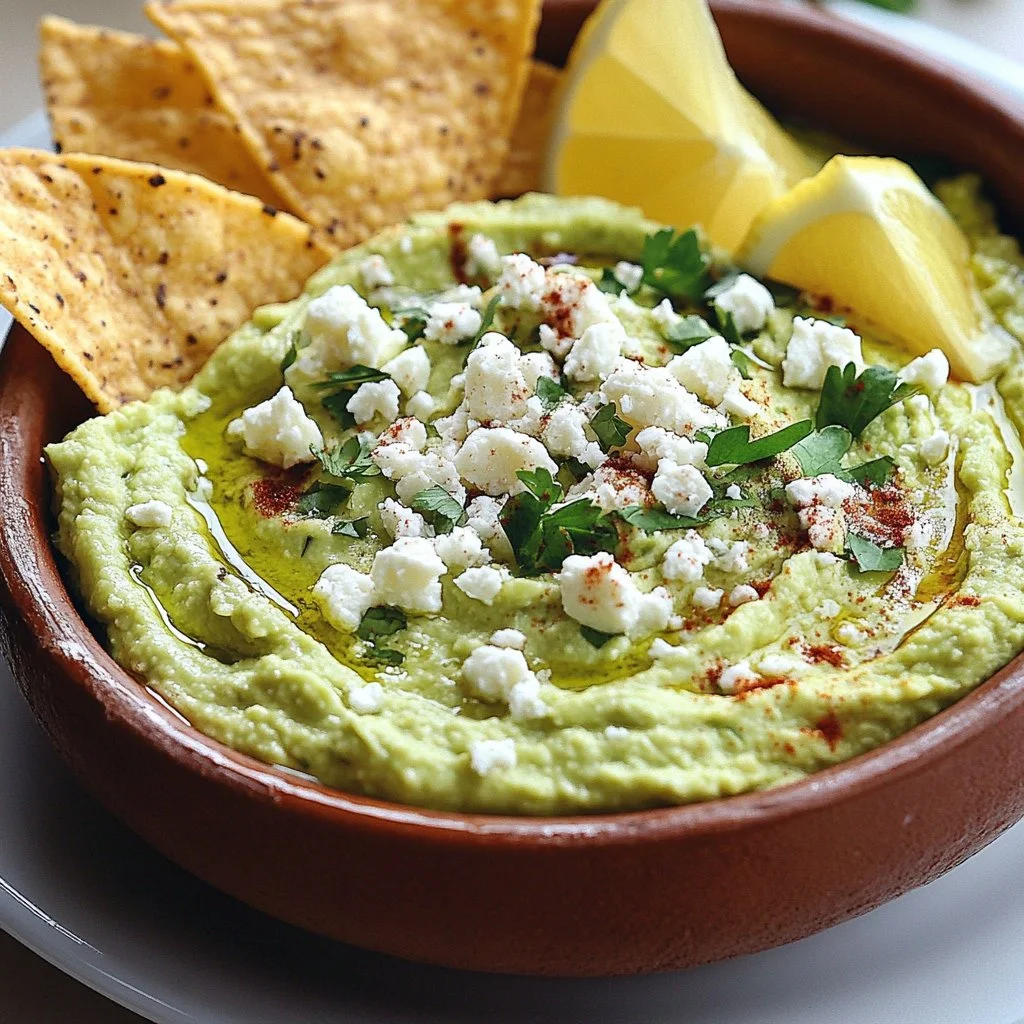 Creamy avocado feta dip served with crispy vegetables