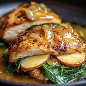 Apple Brie Chicken with Stuffing served on a plate, garnished with herbs.