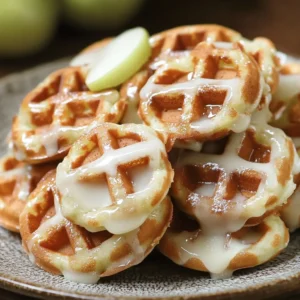 Delicious apple fritter waffle donuts stacked on a plate