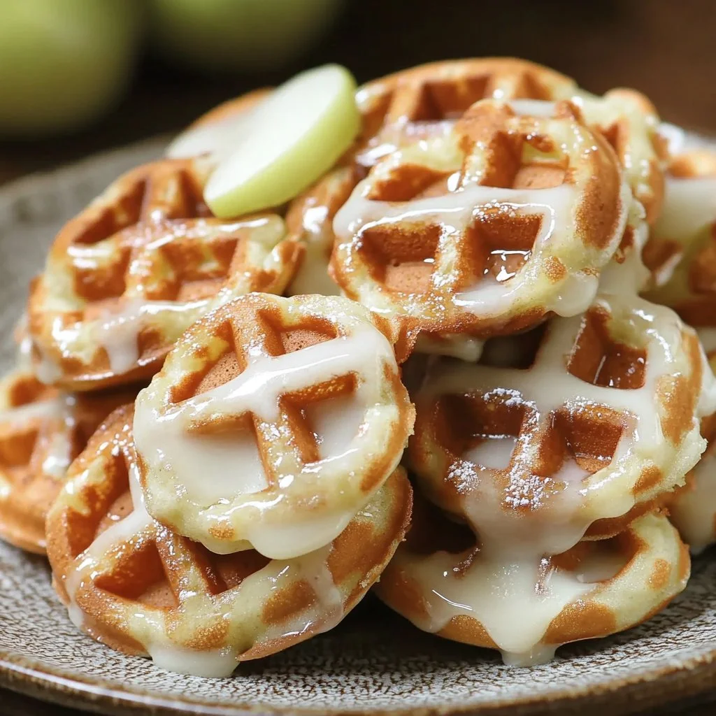 Delicious apple fritter waffle donuts stacked on a plate