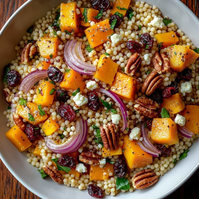 Autumn Pearl Couscous Medley with seasonal vegetables and herbs.