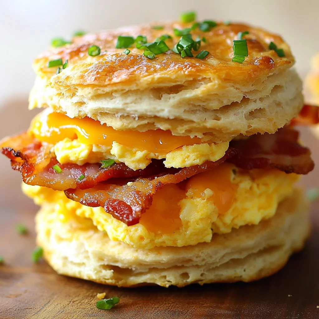 Delicious Bacon Egg Cheese Biscuit Sandwich ready to enjoy for breakfast