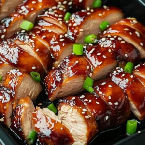 Juicy Barbecued Char Siu Chicken served with garnishes