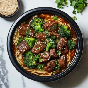 A flavorful plate of Beef and Broccoli Lo Mein with fresh vegetables and tender beef.