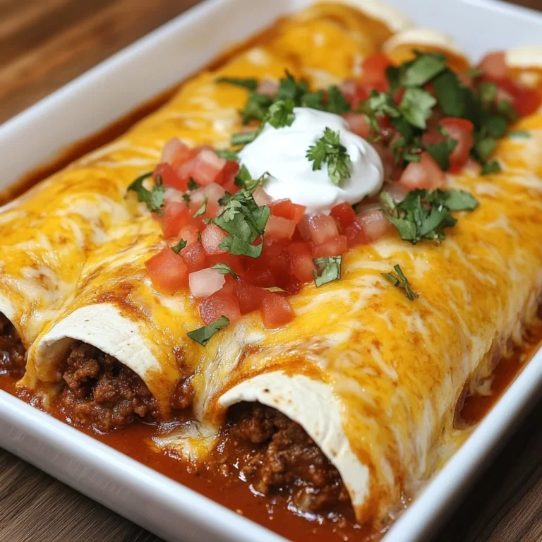 Plate of beef and cheesy enchiladas garnished with fresh herbs