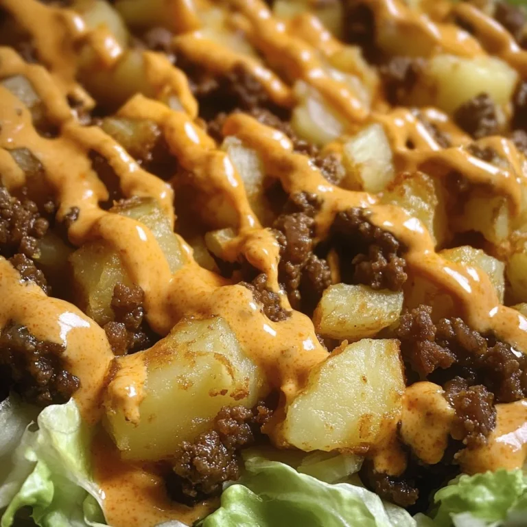 Big Mac Tater Tot Bake topped with cheese and lettuce in a baking dish