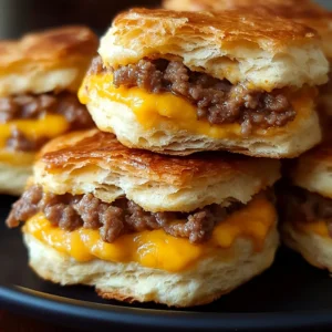 Biscuits topped with hearty Southern sausage for a delicious breakfast.