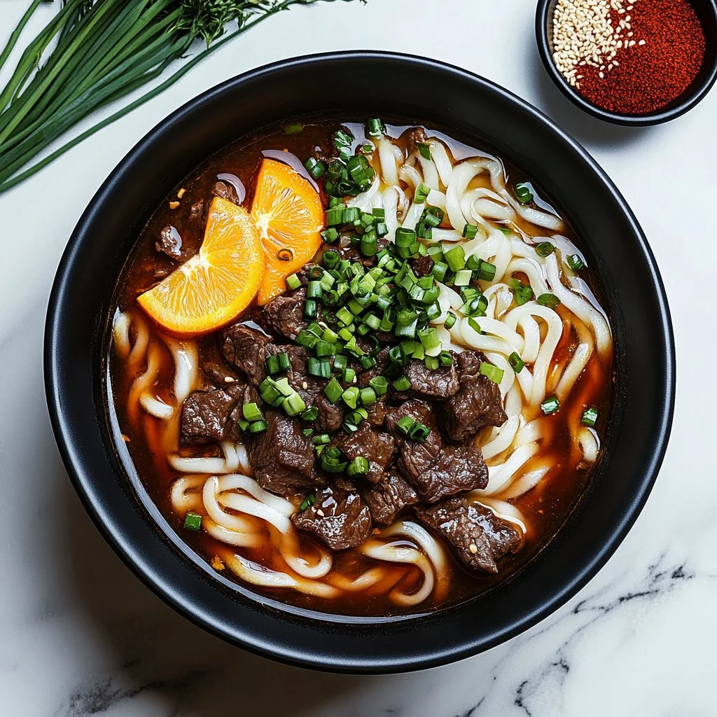 Delicious Black Pepper Beef Udon with tender beef and thick noodles