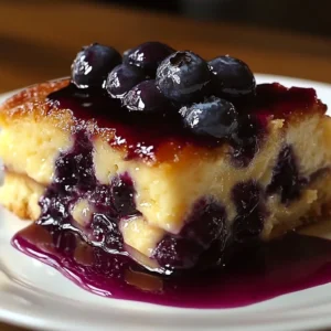 Delicious Blueberry Sausage Pancake Bake served on a colorful plate