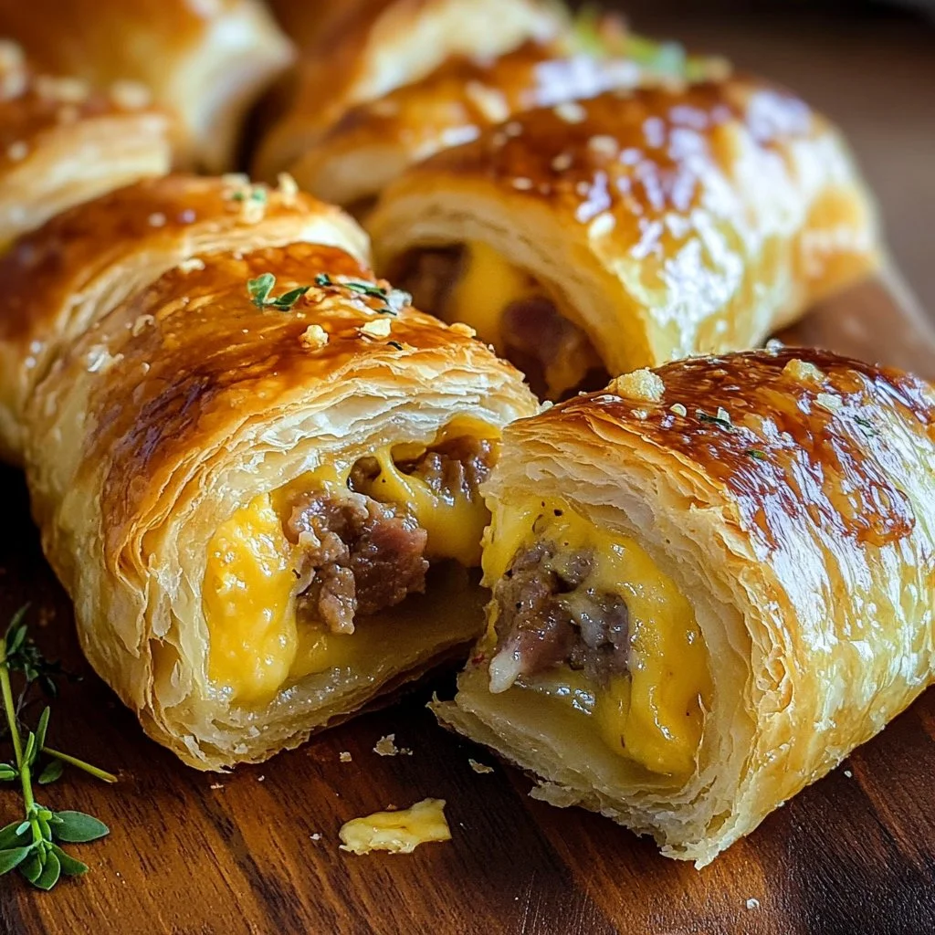 Breakfast sausage egg cheese rolls baked to perfection with golden crust