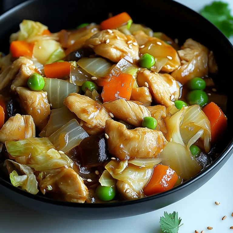 Cabbage-Infused Chicken Stir-Fry served in a colorful bowl with fresh vegetables.