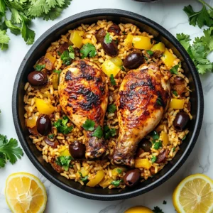 Caribbean Jerk Chicken served with rice, showcasing vibrant spices and herbs.
