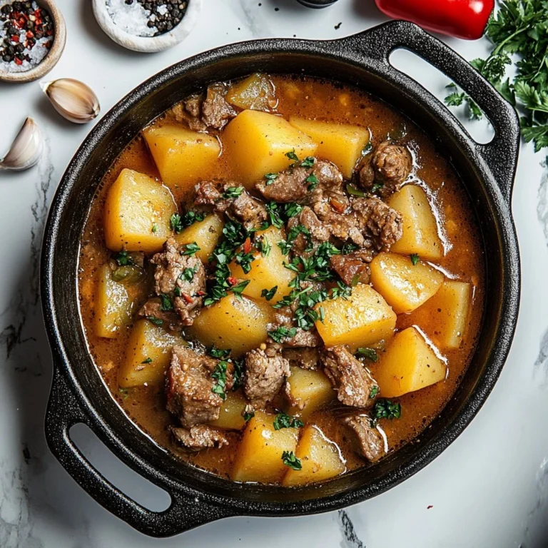 A delicious plate of Carne con Papas featuring tender meat and potatoes.