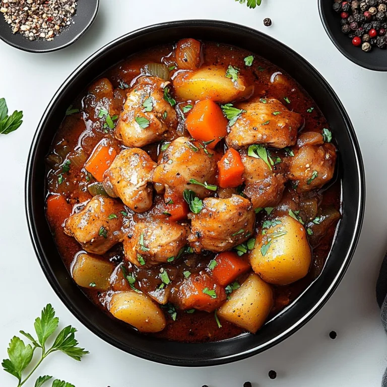 Plate of Catalina Braised Chicken garnished with herbs