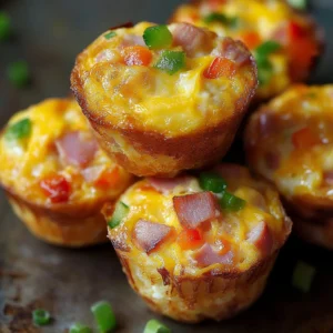 Cheesy ham and egg muffins baked in a muffin tin