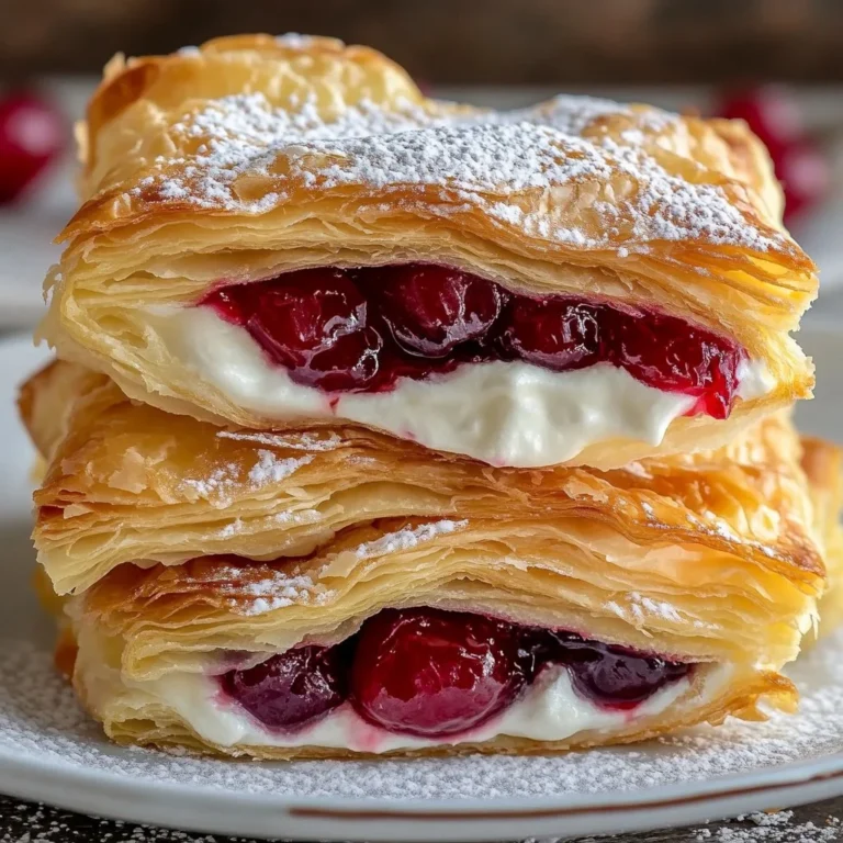 Braided pastry filled with cherry, dusted with powdered sugar