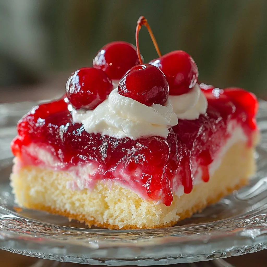 Delicious Cherry Poke Cake with vibrant cherry topping