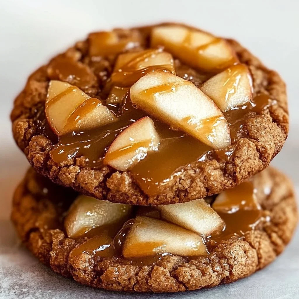 Chewy caramel apple cookies with chunks of caramel and apple fresh from the oven