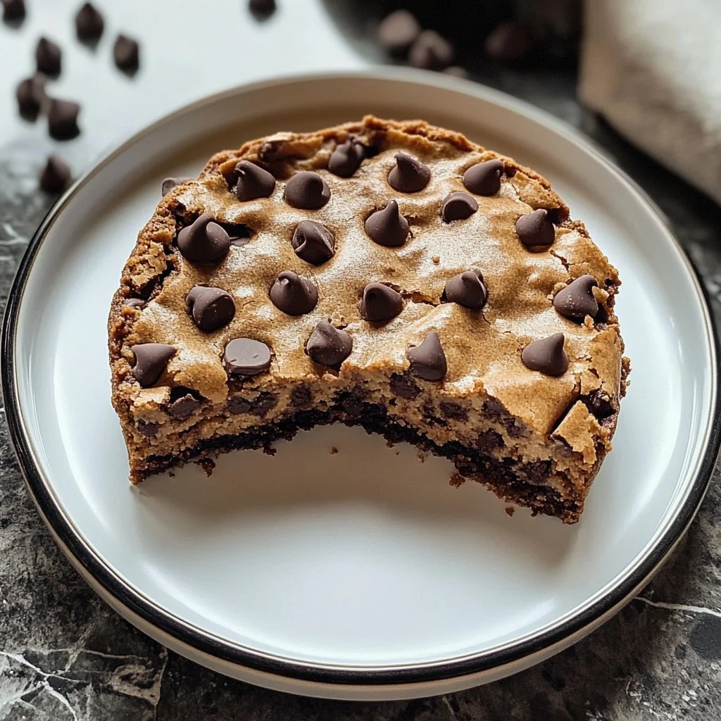 Delicious homemade Chocolate Chip Cookie Cake with melted chocolate chips