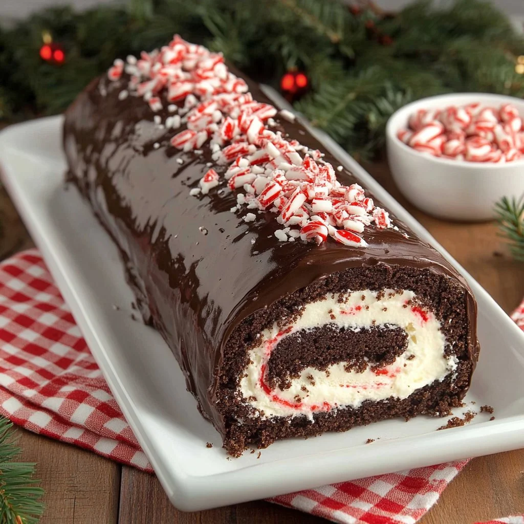 Homemade Chocolate Mint Swiss Roll dessert on a plate