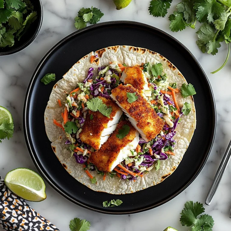 Cilantro Lime Crispy Fish Tacos served on a plate with lime wedges and fresh cilantro