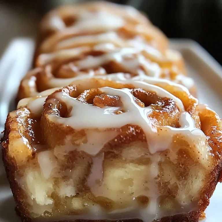 Sliced Cinnamon Apple Fritter Loaf with a drizzle of glaze on a wooden table