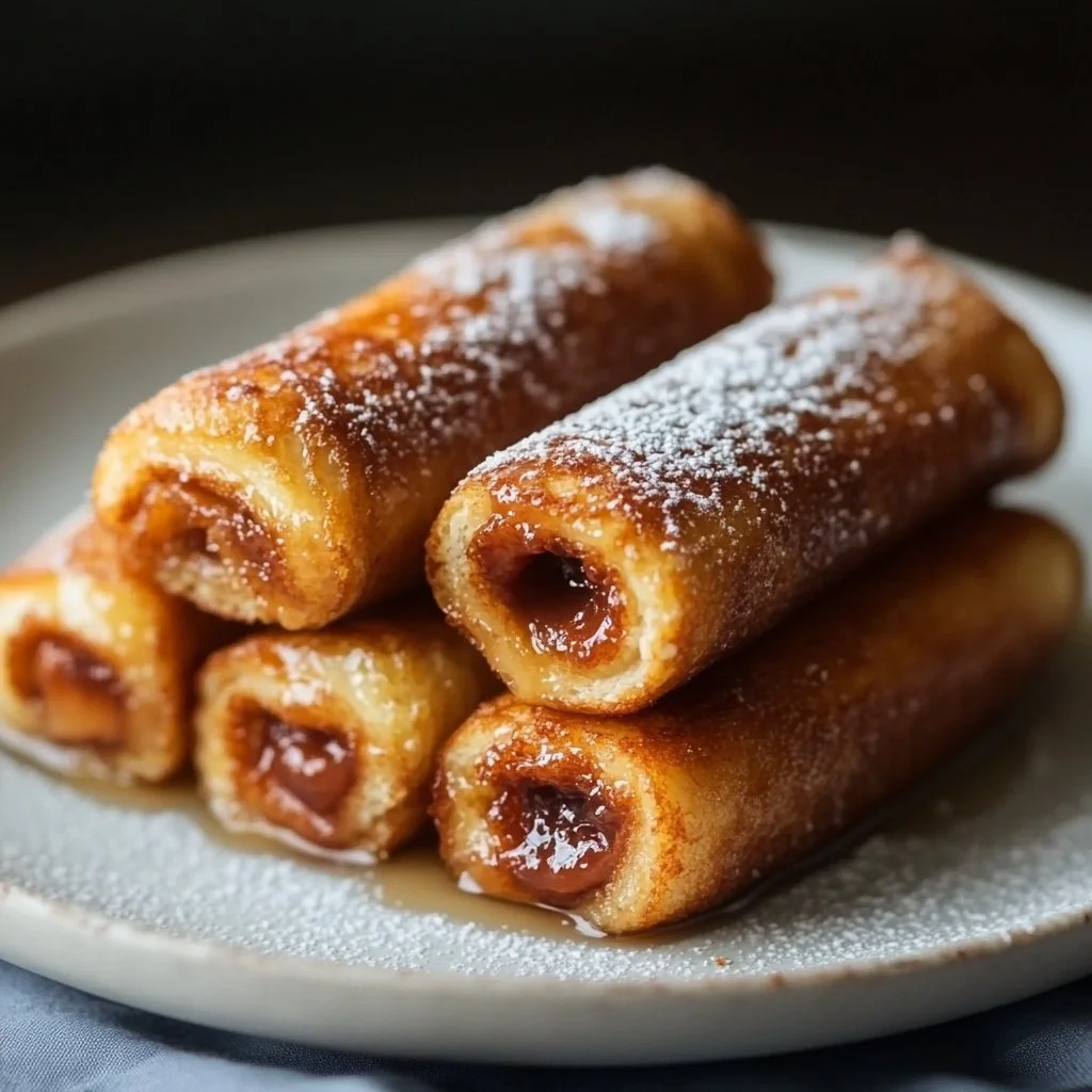 Cinnamon French Toast Roll-Ups with syrup and powdered sugar