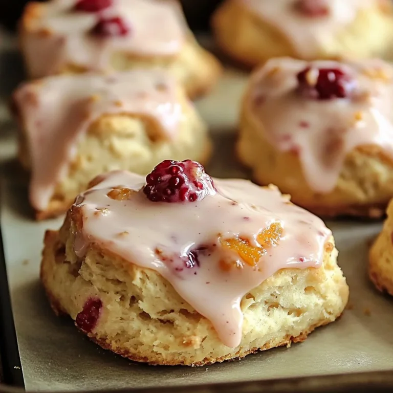 Freshly baked blood orange scones topped with citrus glaze