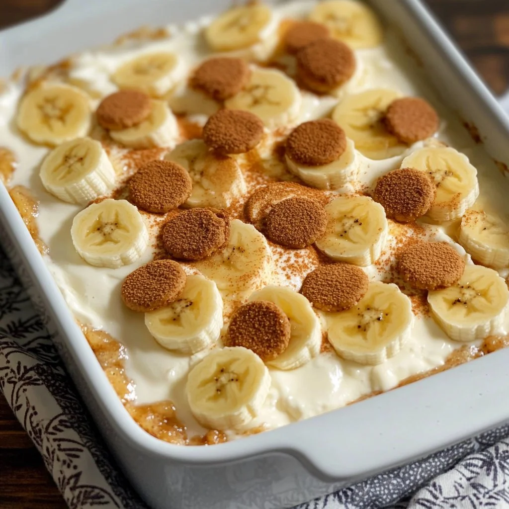 Delicious classic banana pudding dessert in a glass bowl garnished with wafers.