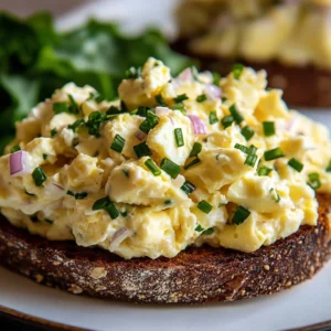 Bowl of classic egg salad with fresh herbs and ingredients