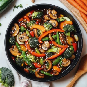 Colorful vegetable stir-fry with fresh veggies in a wok