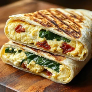 Homemade spinach egg white feta wrap with fresh ingredients