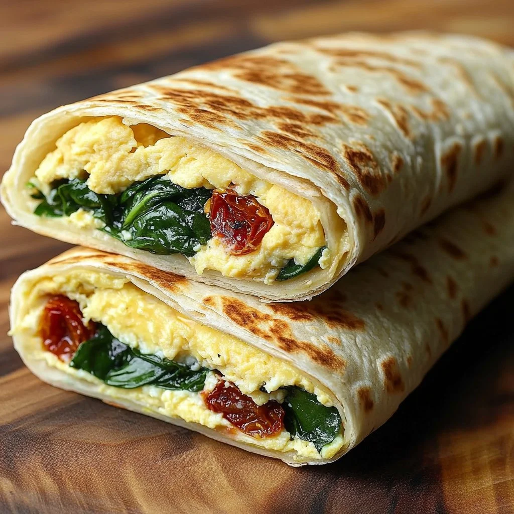 Copycat spinach egg white feta wrap on a plate, garnished with herbs.