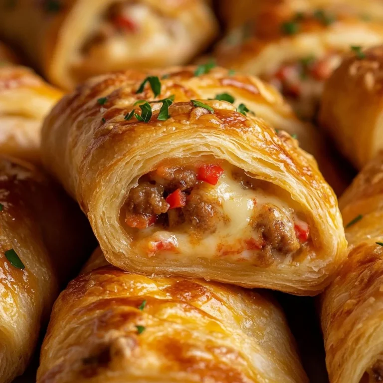 Cream cheese sausage rolls with golden crescent dough on a baking tray