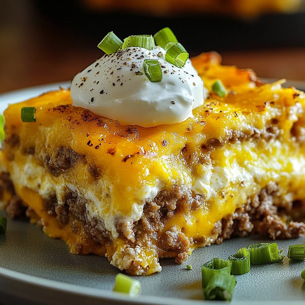 Cream Cheese Sausage Egg Bake dish served in a baking pan, ideal for breakfast