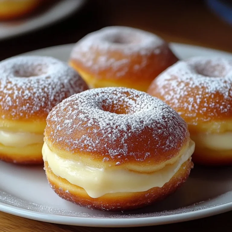 Delicious cream filled Bavarian donuts on a plate