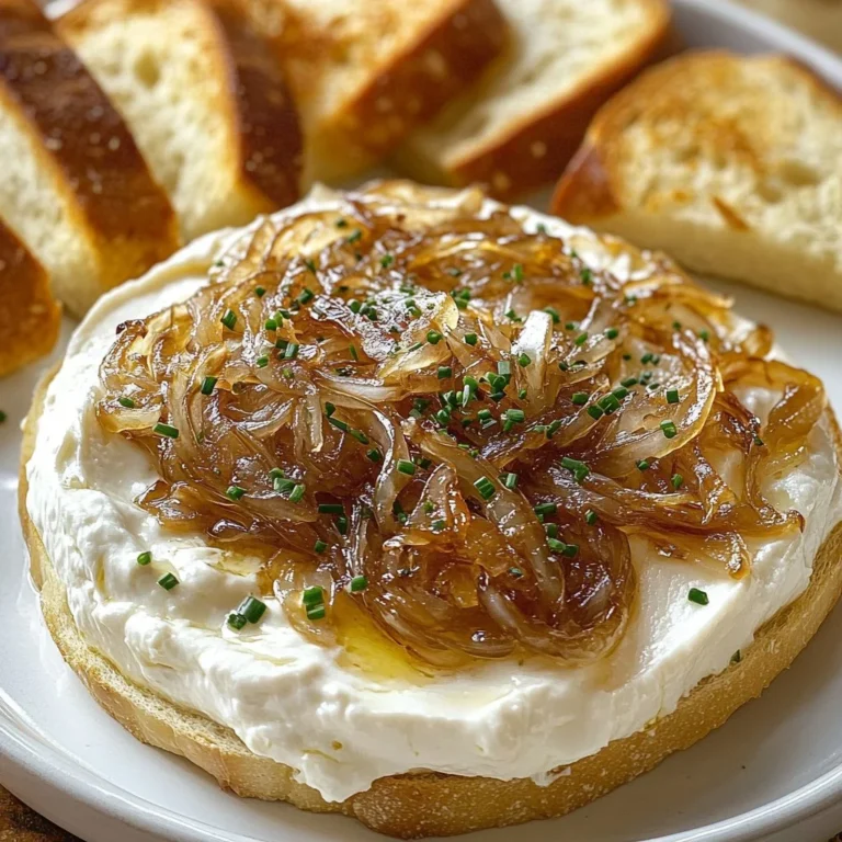 Delicious creamy caramelized onion dip served with crispy chips