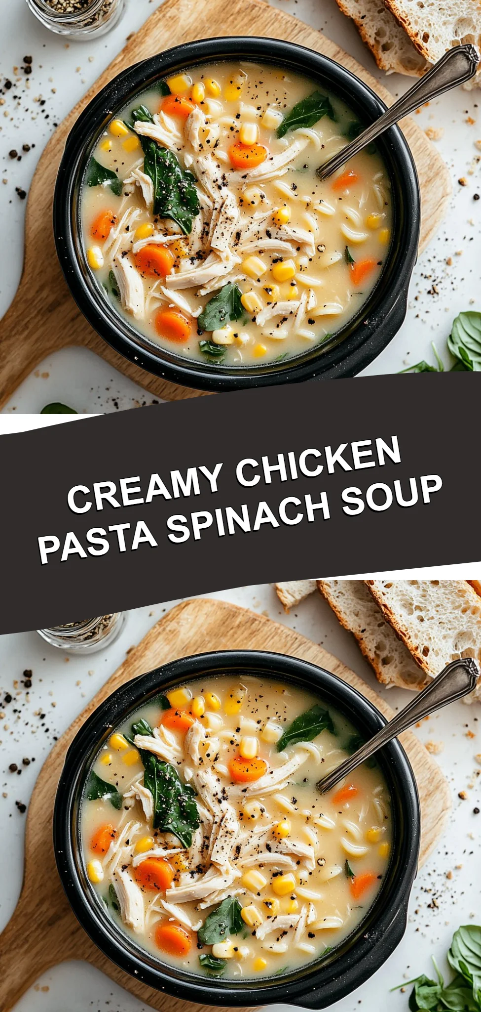 Creamy Chicken Pasta Spinach Soup
