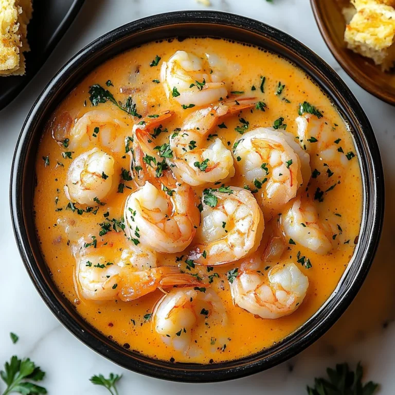 Delicious creamy crab and shrimp bisque served in a bowl