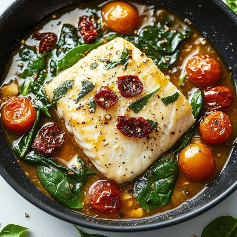 Creamy Keto Tuscan Cod dish with spinach in a white sauce