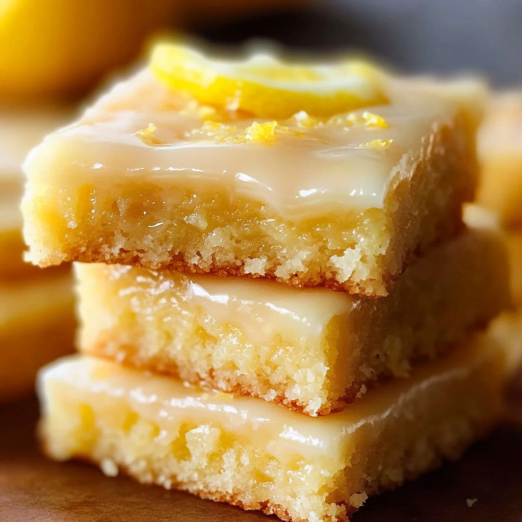 Creamy lemon oatmeal bars topped with a zesty lemon glaze