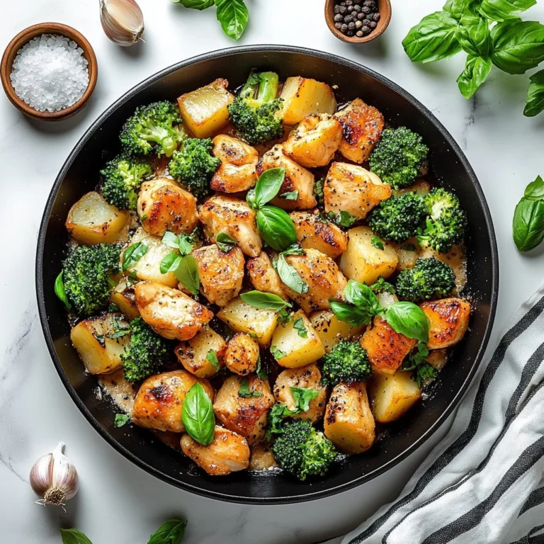 Creamy potato chicken and broccoli casserole dish served in a bowl.