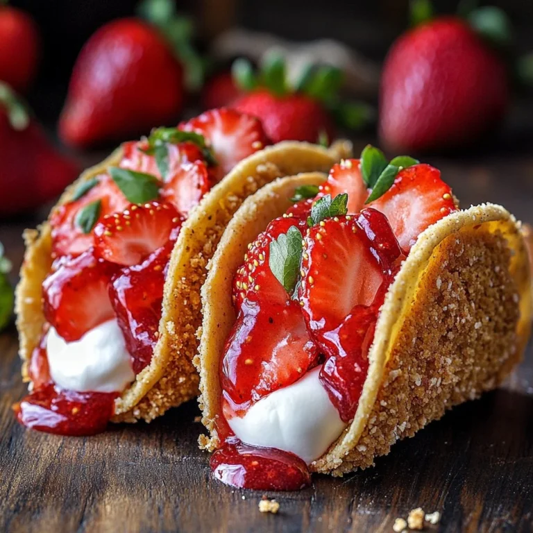 Creamy strawberry crunch tacos with fresh strawberries and crunchy topping