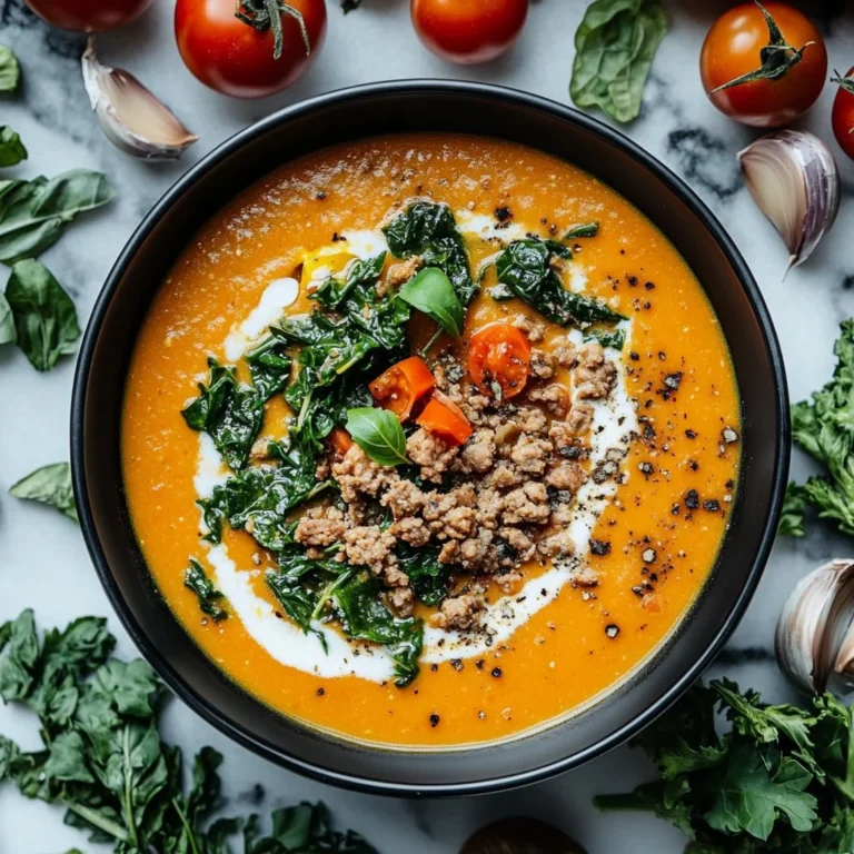 Creamy Tuscan soup bowl with herbs and ingredients, perfect for keto diets.