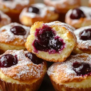 Freshly baked Crescent Cherry Cheesecake Muffins with cherry topping
