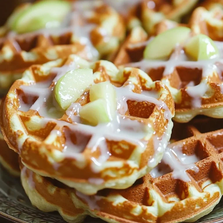 Crispy apple fritter waffle donuts topped with glaze and apple chunks