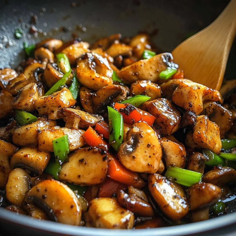 Crispy chicken and mushroom stir-fry served in a colorful bowl with vegetables.
