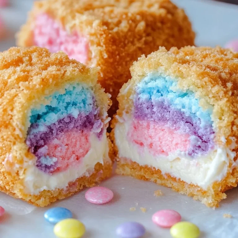 Crispy Cotton Candy Cheesecake Bomb topped with colorful cotton candy