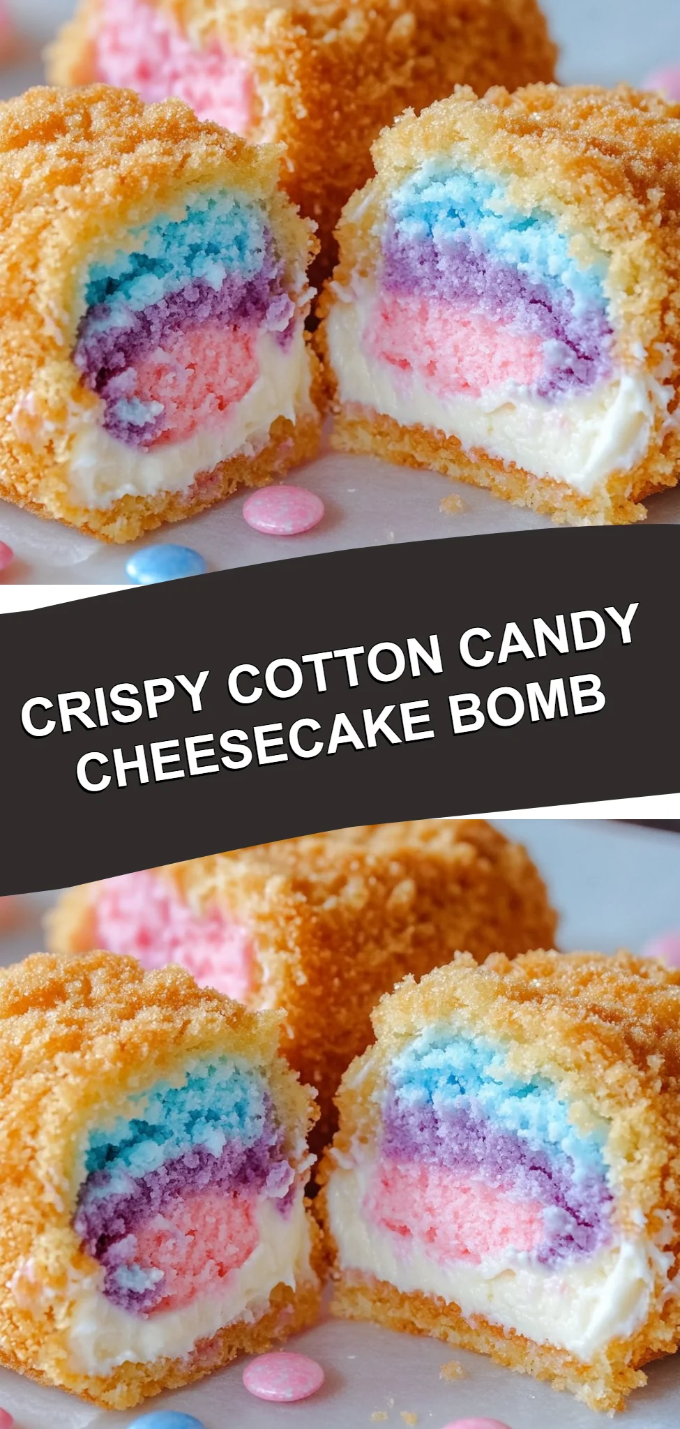 Crispy Cotton Candy Cheesecake Bomb