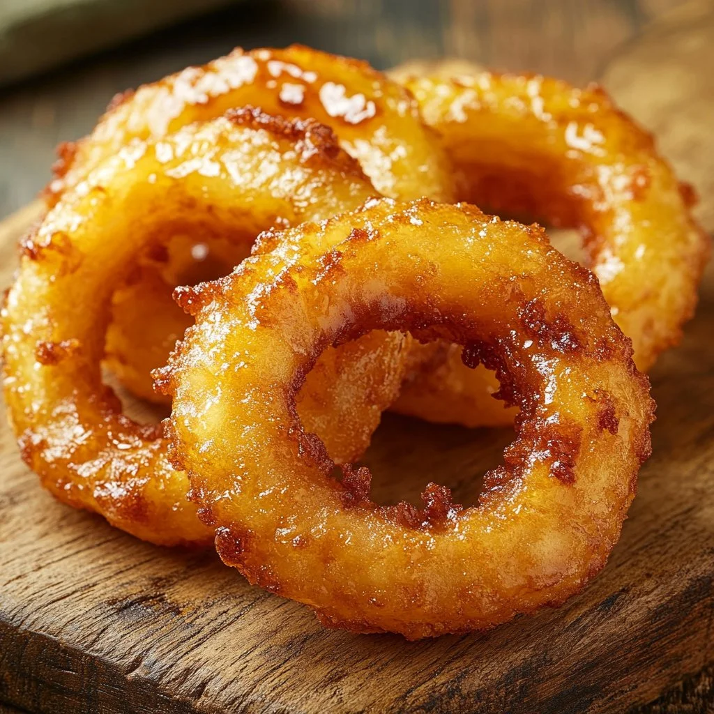 Crispy fried pineapple rings served on a plate